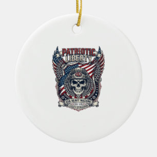 Patriotic 1776 Off Road Skull Monster Truck Heavy Ceramic Ornament