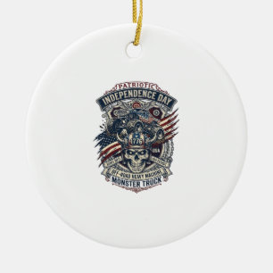 Patriotic 1776 Off Road Skull Monster Truck Heavy  Ceramic Ornament