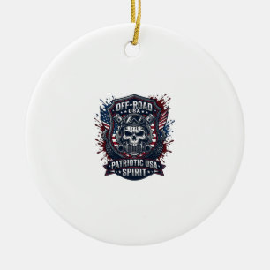 Patriotic 1776 Off Road Skull Monster Truck Heavy Ceramic Ornament