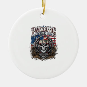 Patriotic 1776 Off Road Skull Monster Truck Heavy Ceramic Ornament