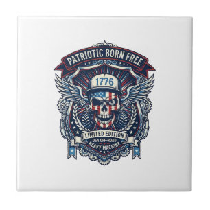 Patriotic 1776 Off Road Skull Monster Truck Heavy  Ceramic Tile