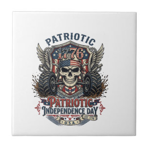 Patriotic 1776 Off Road Skull Monster Truck Heavy  Ceramic Tile