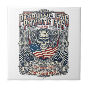 Patriotic 1776 Off Road Skull Monster Truck Heavy Ceramic Tile