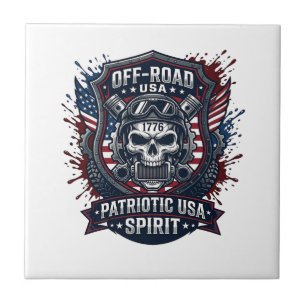 Patriotic 1776 Off Road Skull Monster Truck Heavy  Ceramic Tile