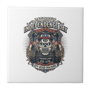 Patriotic 1776 Off Road Skull Monster Truck Heavy Ceramic Tile