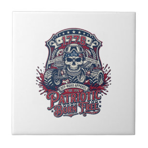 Patriotic 1776 Off Road Skull Monster Truck Heavy  Ceramic Tile