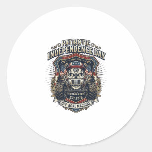 Patriotic 1776 Off Road Skull Monster Truck Heavy Classic Round Sticker