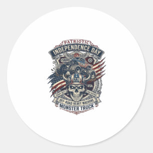 Patriotic 1776 Off Road Skull Monster Truck Heavy Classic Round Sticker
