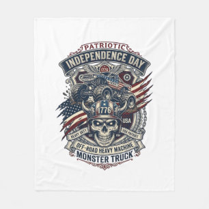 Patriotic 1776 Off Road Skull Monster Truck Heavy Fleece Blanket