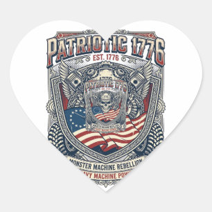 Patriotic 1776 Off Road Skull Monster Truck Heavy Heart Sticker