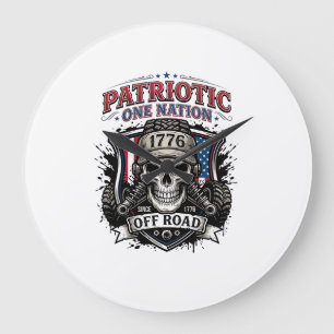 Patriotic 1776 Off Road Skull Monster Truck Heavy Large Clock