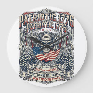 Patriotic 1776 Off Road Skull Monster Truck Heavy Large Clock