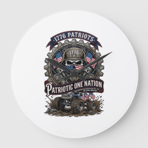 Patriotic 1776 Off Road Skull Monster Truck Heavy Large Clock