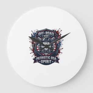 Patriotic 1776 Off Road Skull Monster Truck Heavy Large Clock