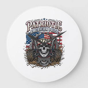 Patriotic 1776 Off Road Skull Monster Truck Heavy Large Clock