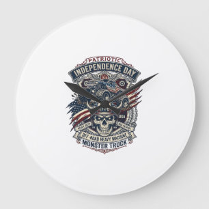 Patriotic 1776 Off Road Skull Monster Truck Heavy Large Clock
