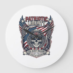 Patriotic 1776 Off Road Skull Monster Truck Heavy Large Clock
