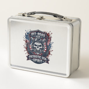 Patriotic 1776 Off Road Skull Monster Truck Heavy Metal Lunch Box