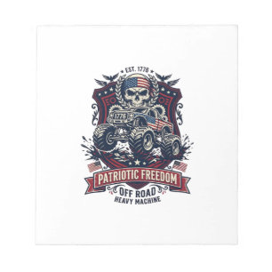 Patriotic 1776 Off Road Skull Monster Truck Heavy Notepad