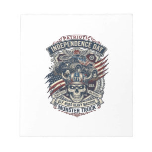 Patriotic 1776 Off Road Skull Monster Truck Heavy Notepad