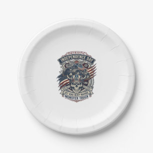 Patriotic 1776 Off Road Skull Monster Truck Heavy Paper Plate