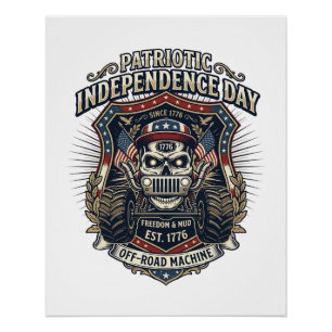 Patriotic 1776 Off Road Skull Monster Truck Heavy Poster