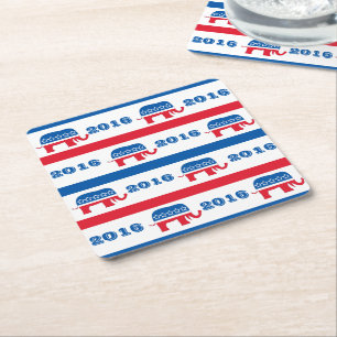 Patriotic 2016 Republican Elephant Stripes Square Paper Coaster