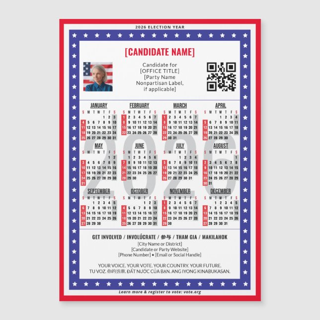 Patriotic 2026 Political Election QR Code Calendar (Front)