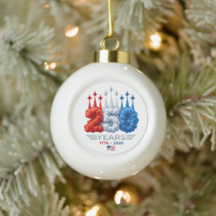 Patriotic 250 Year Birthday Ceramic Ball Christmas Ornament