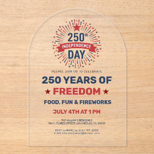 Patriotic 250 Years Freedom Celebration Acrylic Invitations