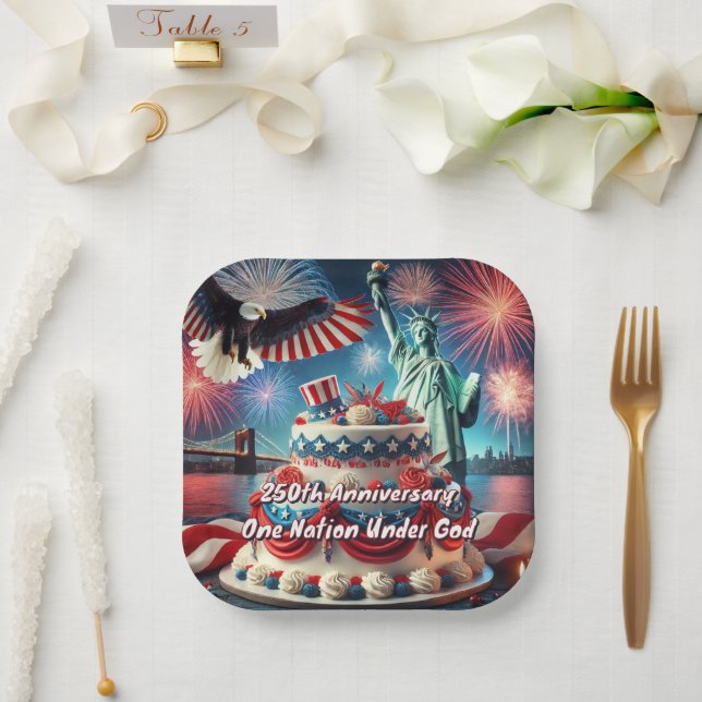 Patriotic 250th Anniversary, USA Birthday Paper Plate (Wedding)