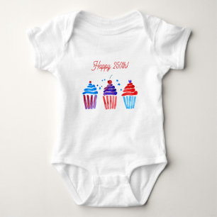 Patriotic 250th red white blue watercolor cupcake baby bodysuit