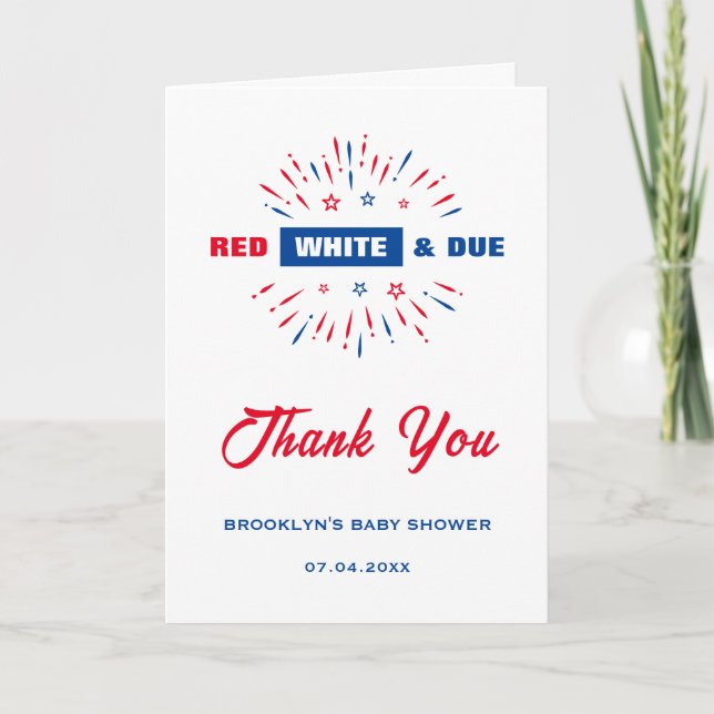 Patriotic 4th July Baby Shower Red White And Due Thank You Card (Front)