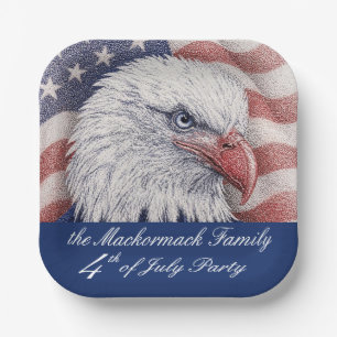 Patriotic 4th July Red White Blue USA Flag Eagle Paper Plate