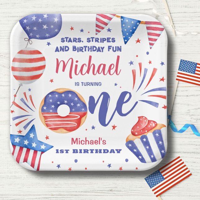 Patriotic 4th of July 1st Birthday Party Paper Plate (Creator Uploaded)