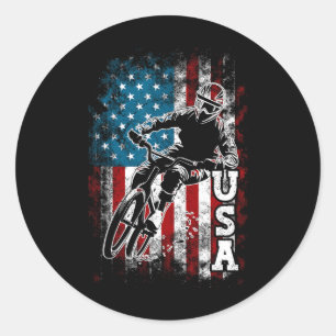 Patriotic 4th Of July American Flag Mountain Bikin Classic Round Sticker