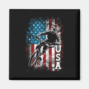 Patriotic 4th Of July American Flag Mountain Bikin Magnet