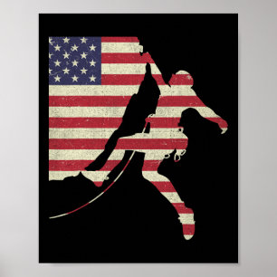 Patriotic 4th Of July American Usa Flag Rock Climb Poster