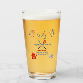 Patriotic 4th of July BBQ Cookout America 250th Glass
