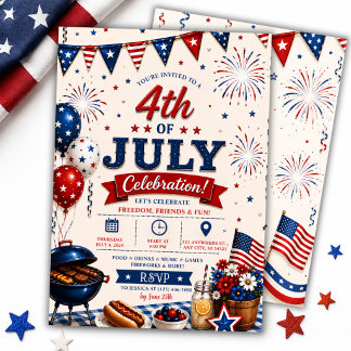 Patriotic 4th of July BBQ party Invitation