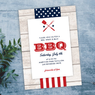 Patriotic 4th of July BBQ Rustic Wood Invitation
