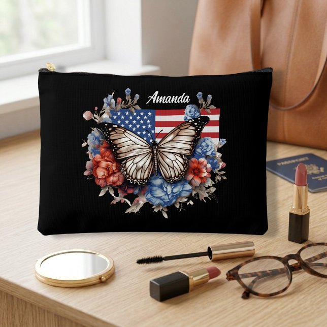 Patriotic 4th Of July Butterfly Large Accessory Pouch (Creator Uploaded)