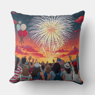 Patriotic 4th of July Fireworks Celebration Crowd Cushion