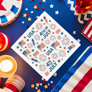 Patriotic 4th of July 🇺🇸   Fireworks, Stars & Fl Napkin