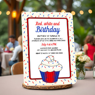 Patriotic 4th of July Fun Vanilla Cupcake Birthday Invitation