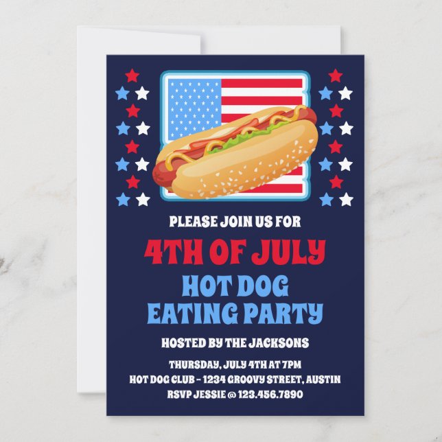 Patriotic 4th of July Hot Dog Party Invitation (Front)