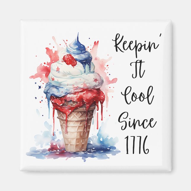 Patriotic 4th of July Ice Cream T-Shirt Magnet (Front)