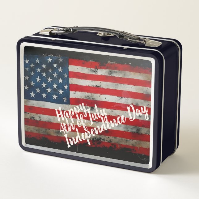 Patriotic 4th of July Independence Day Art Metal Lunch Box (Back)