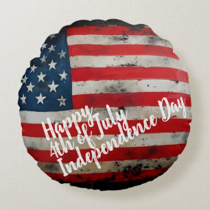 Patriotic 4th of July Independence Day Art Round Cushion