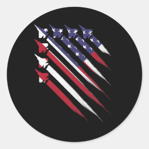 Patriotic 4th Of July Jet Usa American Flag Men Bo Classic Round Sticker